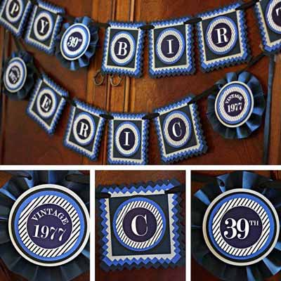 Blue and White Vintage 80th birthday supplies