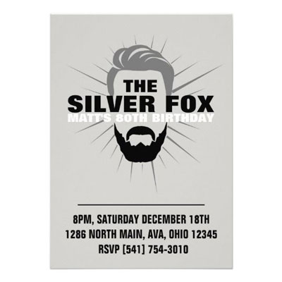The Silver Fox with beard party invitations