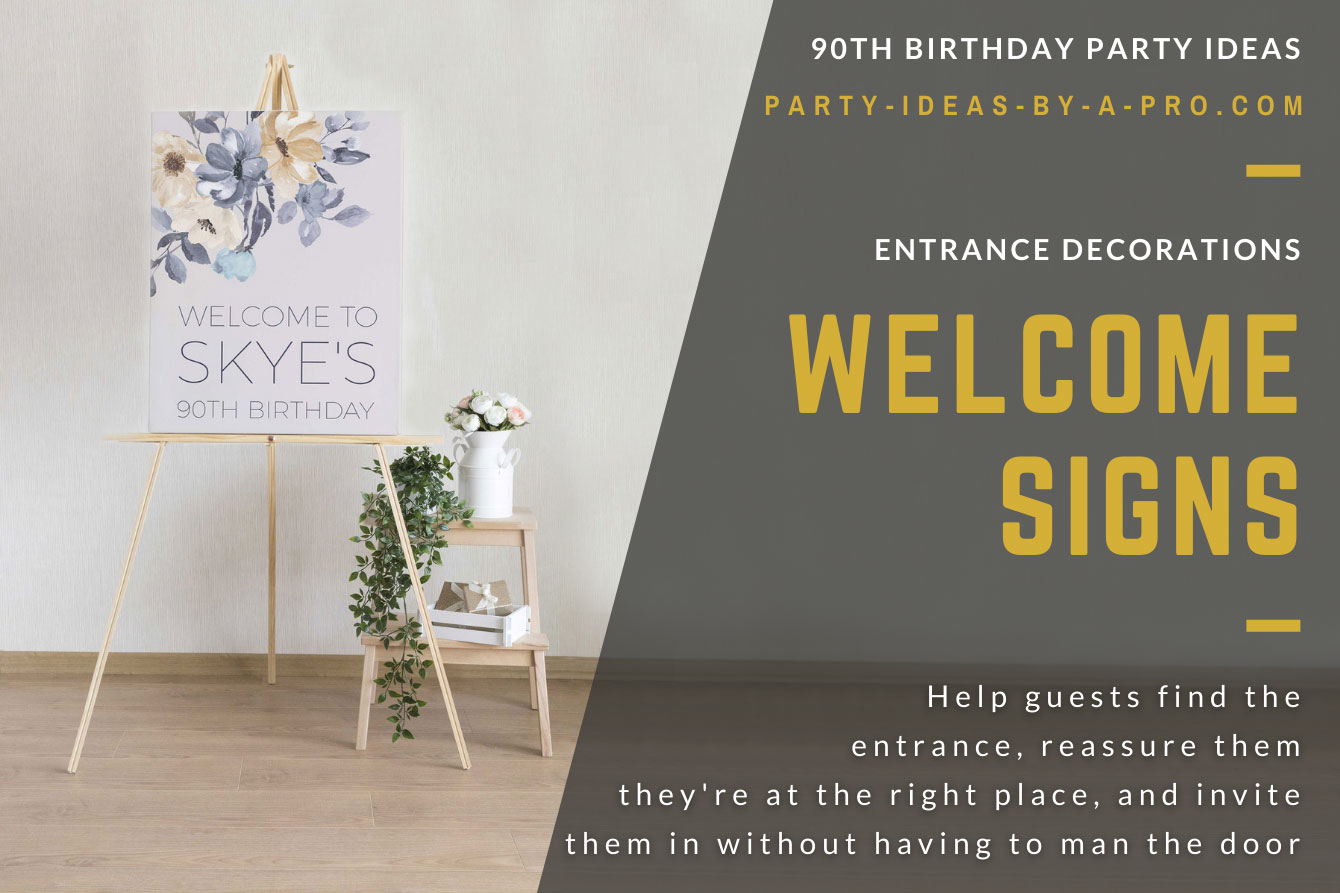 Welcome to Beth's 90th Birthday sign on an easel