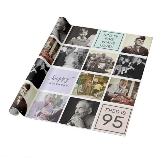 95th birthday custom photo collage gift wrap