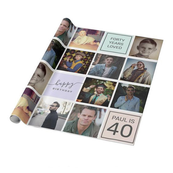 adult birthday custom photo collage gift wrap