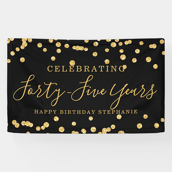 black and gold sequin Celebrating 30 Years custom birthday banner