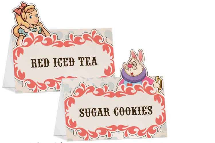 alice in wonderland party food tent labels
