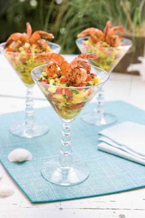 carribean shrimp cocktail in martini glass