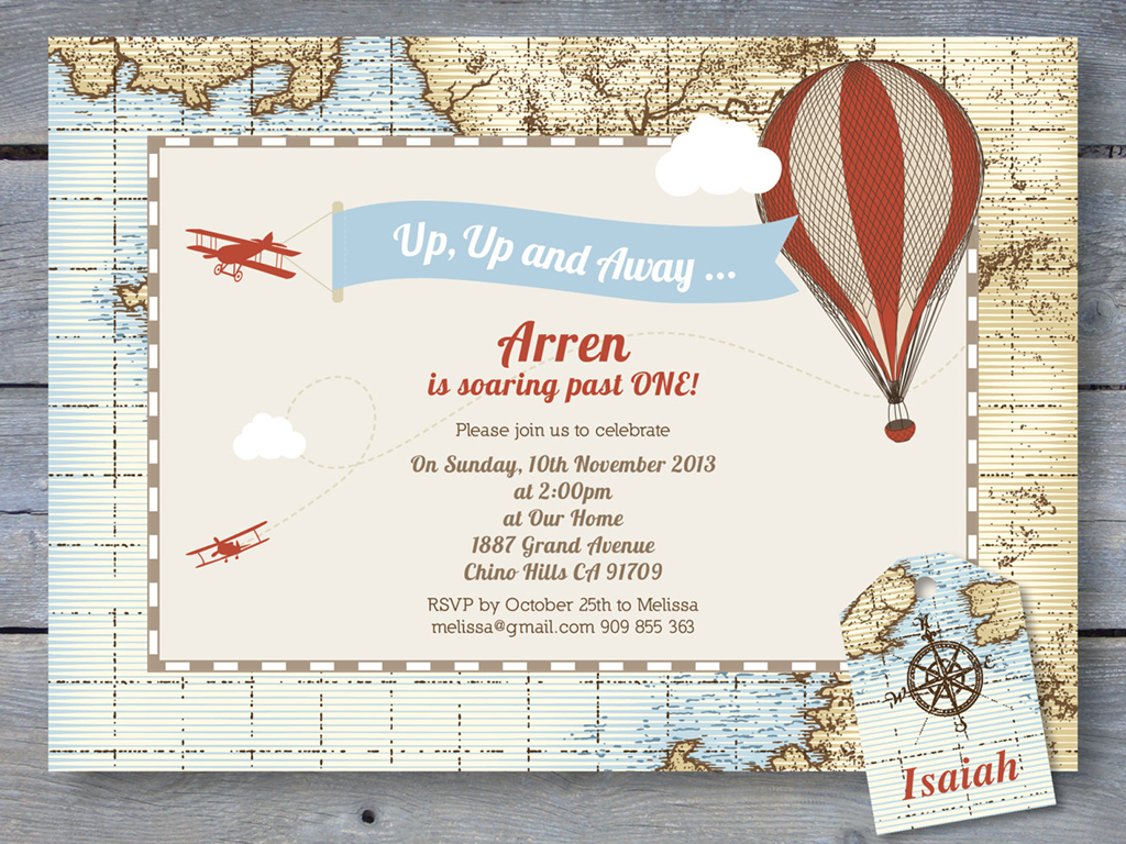 up up and away vintage flying invitation