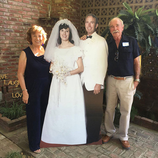 life size cardboard cutout standee of husband and wife 'then & now'