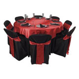 black chair covers red sash