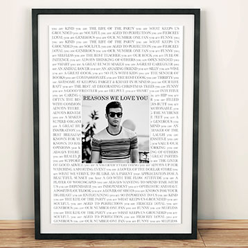 framed 21 reasons We Love You poster with photo