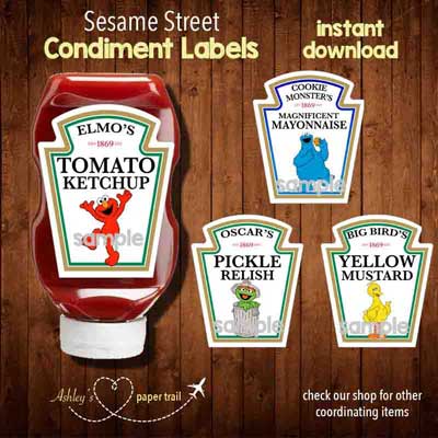 sesame street condiment labels