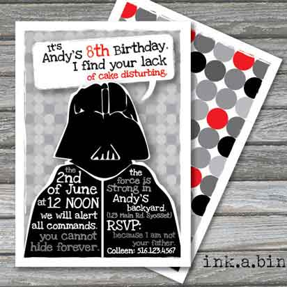 STAR WARS BIRTHDAY PARTY INVITATIONS INVITES  WITH OR WITHOUT ENVELOPES JEDI 