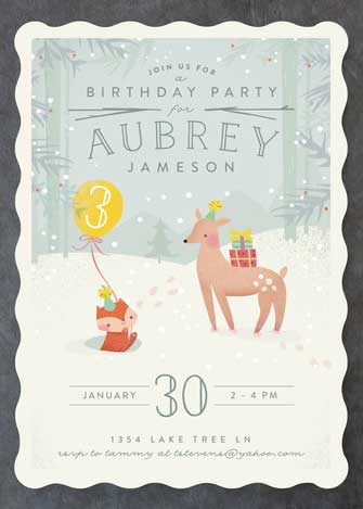 3rd birthday snow woodland invitation