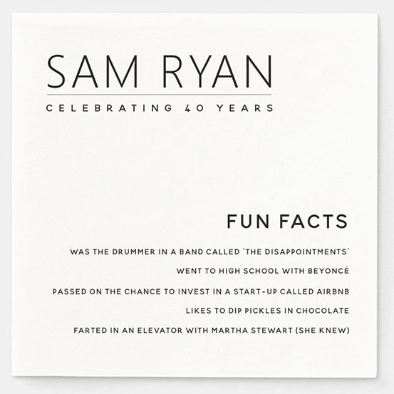 Fun Facts About the Birthday Boy/Girl personalized white napkins