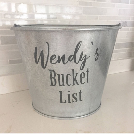 personalized metal bucket saying Wendy's Bucket List