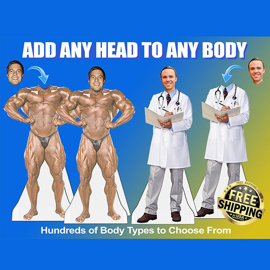 Add any head photo to any body such as bodybuilder or doctor