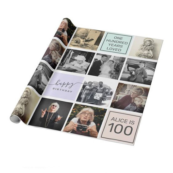 100th birthday custom photo collage gift wrap