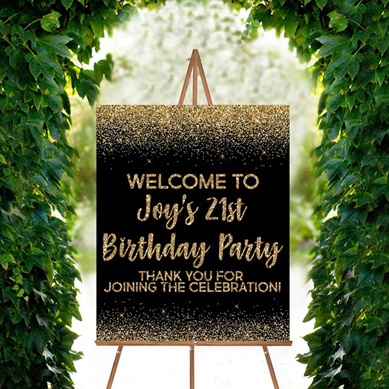 Forty & Fabulous 21st Birthday custom name welcome sign with floral design on an easel