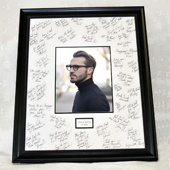 custom 30th birthday framed signing poster guestbook alternative with photo of birthday boy surrounded by handwritten messages