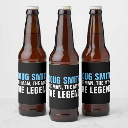 The Man, The Myth, The Legend beer bottle labels