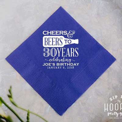Cheers and Beers to 30 years cocktail napkins