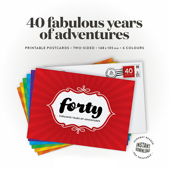 40 years of adventures printable postcards