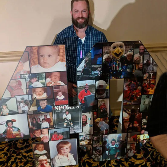 birthday boy standing behind number 40 photo collage cutout