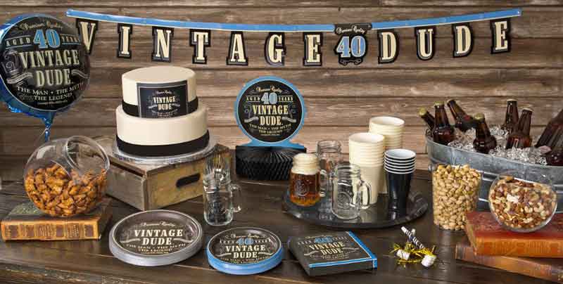 Vintage Dude 40th birthday party supplies