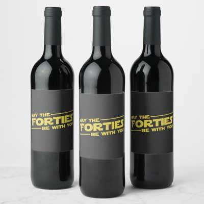 May the Forties Be With You wine bottle labels