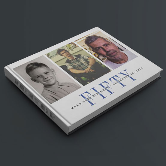 Through The Years Photo Guestbook showing birthday honoree at different stages of their life