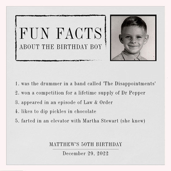 Fun Facts About the Birthday Boy/Girl personalized white / gray napkins with photo