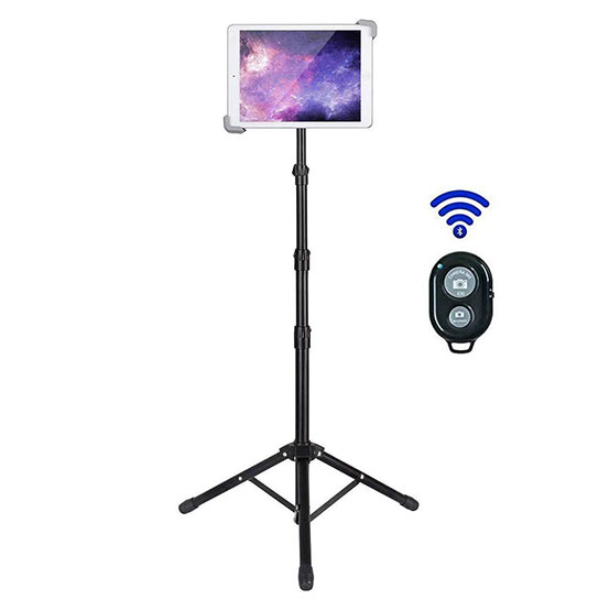 tablet on a tripod with remote control