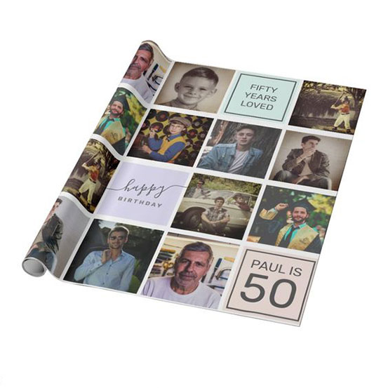 50th birthday custom photo collage gift wrap