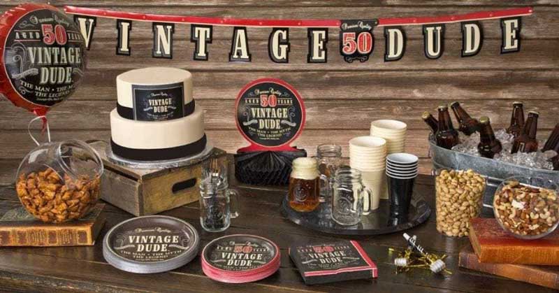 Vintage Dude 50th birthday party supplies