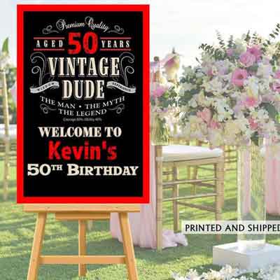 Vintage Dude 50th birthday welcome sign