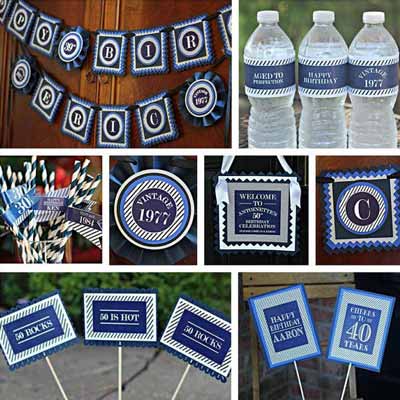 Blue and White Vintage 50th birthday supplies