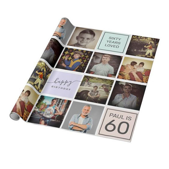 60th birthday custom photo collage gift wrap