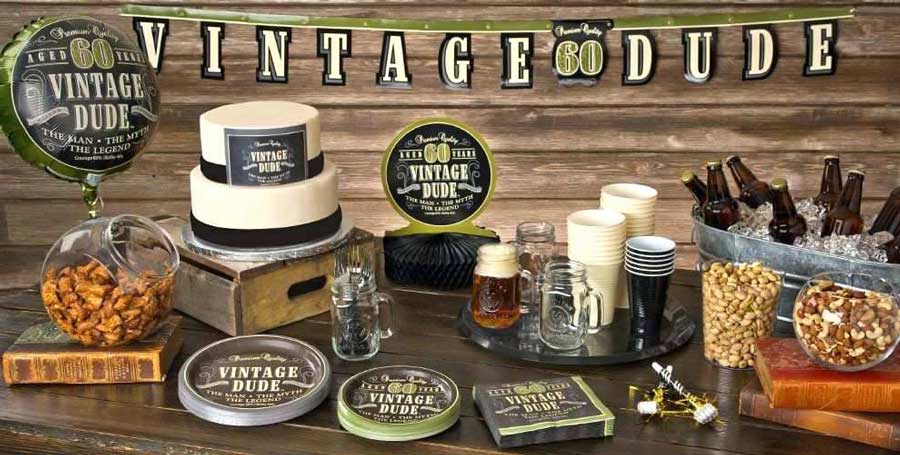Vintage Dude 60th birthday party supplies