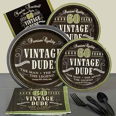 Vintage Dude 60th birthday party plates