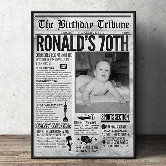 custom 70th birthday newspaper front page poster