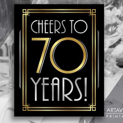 cheers to 70 years printable sign