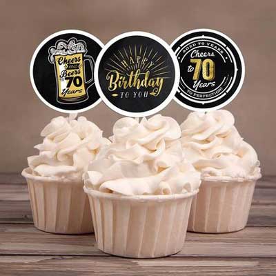 Cheers and Beers 70th birthday cupcake toppers