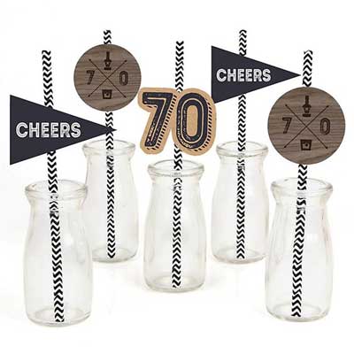 Aged to Perfection 70th birthday drinks straws