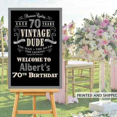 Vintage Dude 70th birthday welcome sign
