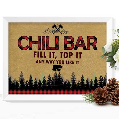 lumberjack party signs chili bar