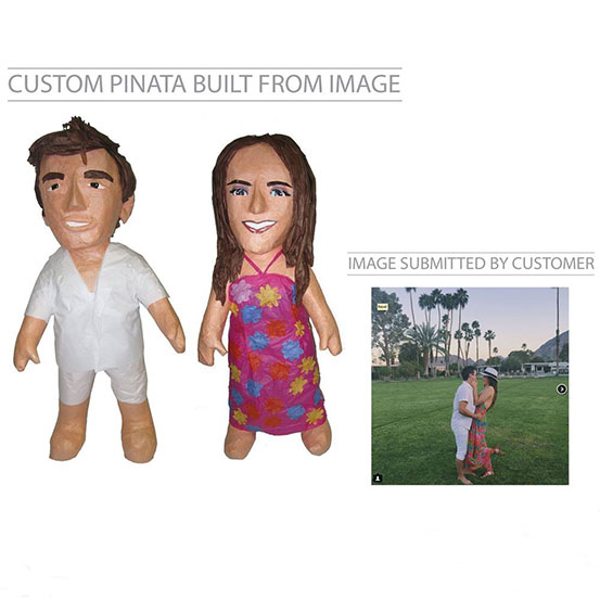 custom pinata of a blonde woman in sunglasses and a red dress