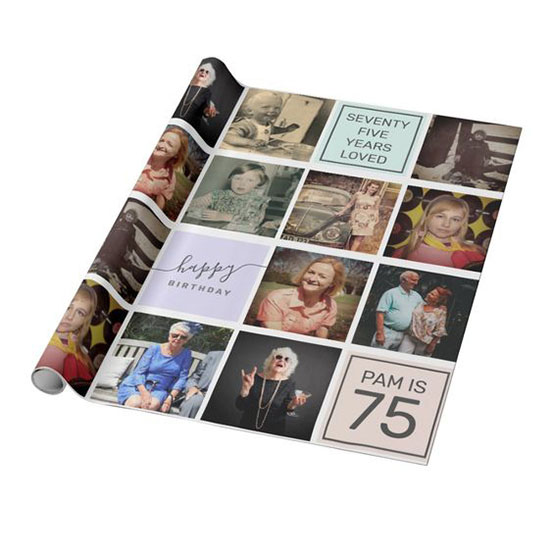 75th birthday custom photo collage gift wrap