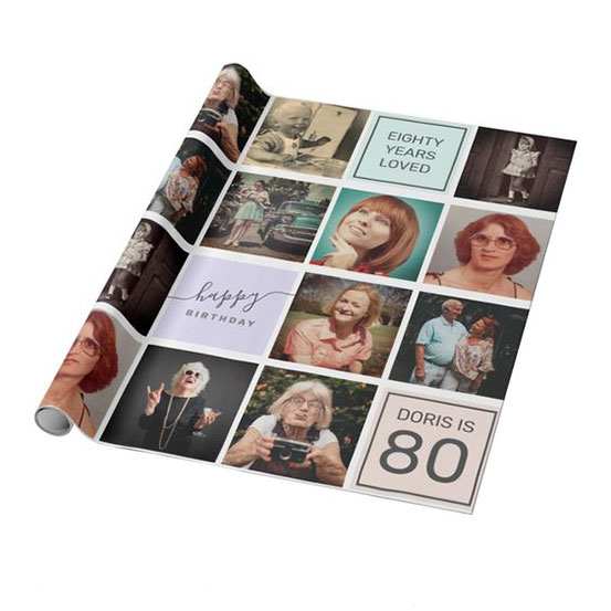 80th birthday custom photo collage gift wrap