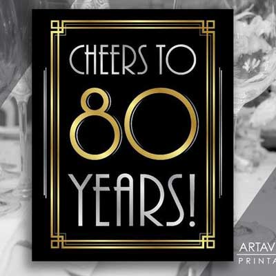 cheers to 80 years printable sign