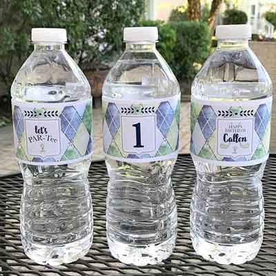 Golf Par-Tee milestone birthday water bottle labels