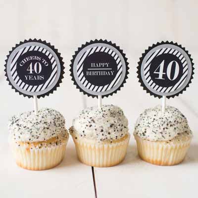black and silver milestone birthday cupcake toppers