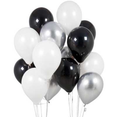 black white silver balloons